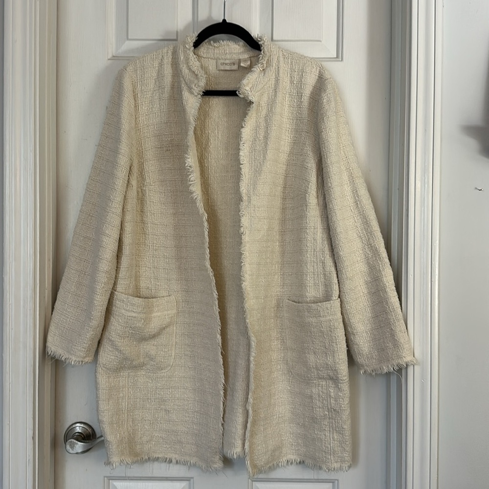 Chicos fringe tweed coat cream XL - Picture 2 of 6